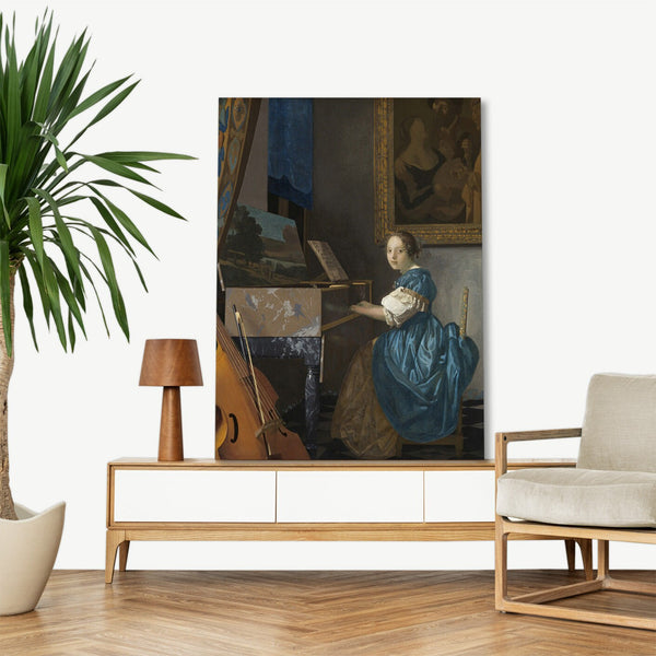 Quadro Stampa su Tela con Telaio in Legno Johannes Vermeer - Young Woman Seated at a Virginal