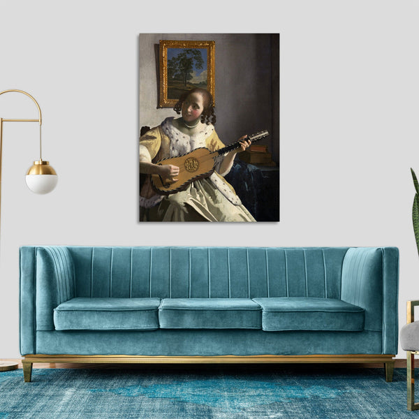 Quadro Stampa su Tela con Telaio in Legno Johannes Vermeer - The Guitar Player