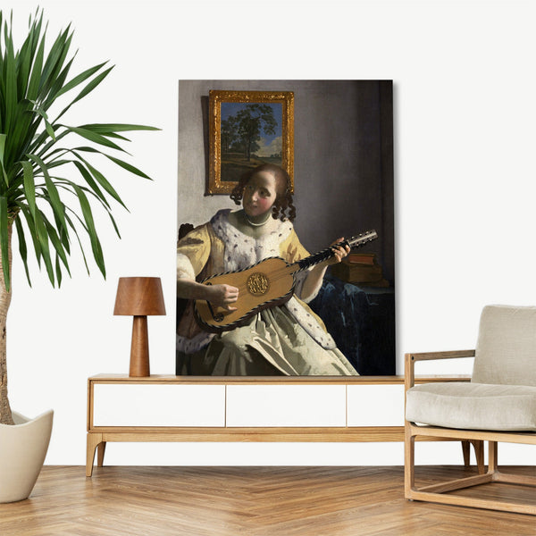 Quadro Stampa su Tela con Telaio in Legno Johannes Vermeer - The Guitar Player