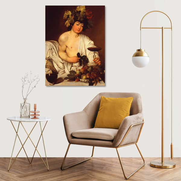 Quadro Stampa su Tela con Telaio in Legno Caravaggio - Bacco adolescente