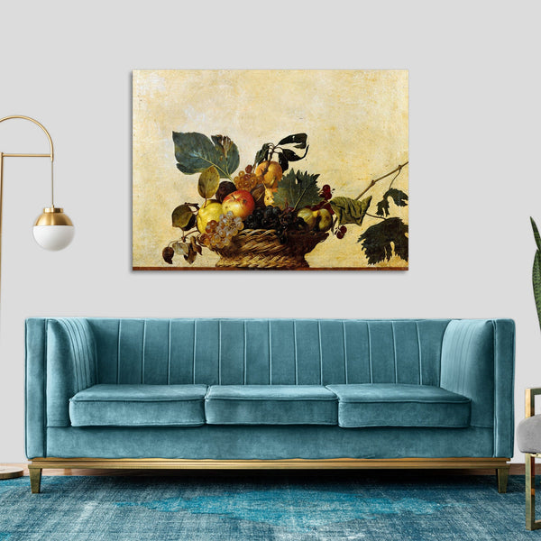 Quadro Stampa su Tela con Telaio in Legno Caravaggio - Canestra di frutta