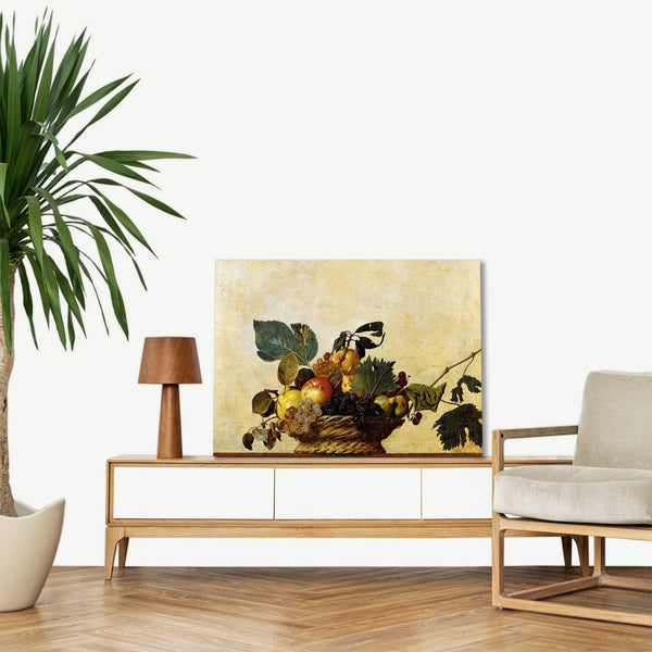 Quadro Stampa su Tela con Telaio in Legno Caravaggio - Canestra di frutta