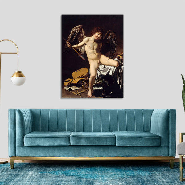 Quadro Stampa su Tela con Telaio in Legno Caravaggio - Cupid as Victor