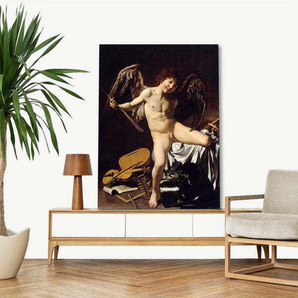 Quadro Stampa su Tela con Telaio in Legno Caravaggio - Cupid as Victor