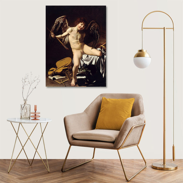 Quadro Stampa su Tela con Telaio in Legno Caravaggio - Cupid as Victor