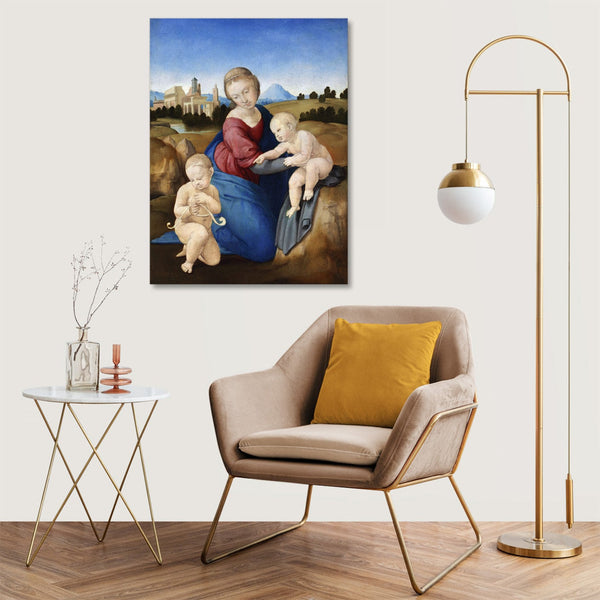 Quadro Stampa su Tela con Telaio in Legno Raffaello Sanzio - Madonna and Child with the Infant Saint John