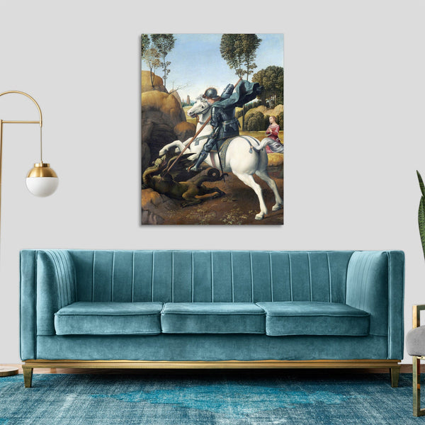 Quadro Stampa su Tela con Telaio in Legno Raffaello Sanzio - Saint George and the Dragon