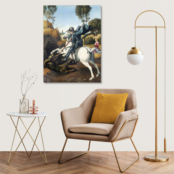 Quadro Stampa su Tela con Telaio in Legno Raffaello Sanzio - Saint George and the Dragon