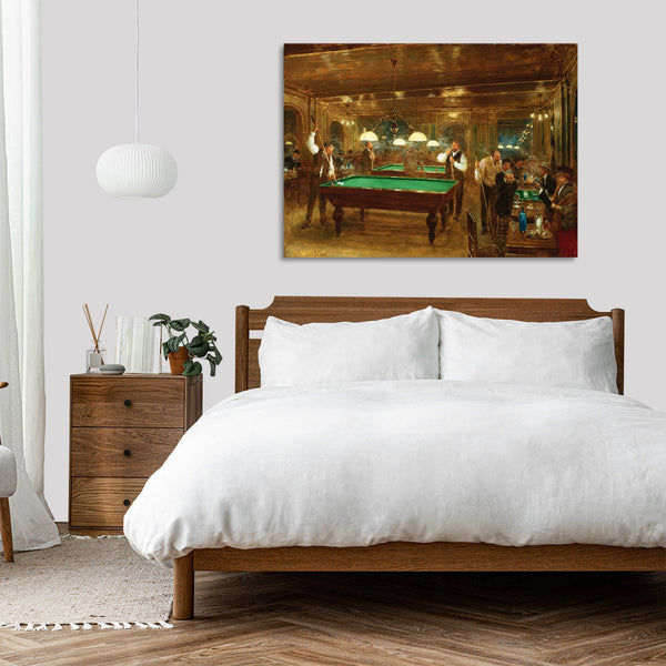 Quadro Stampa su Tela con Telaio in Legno Jean Beraud - The Billiards