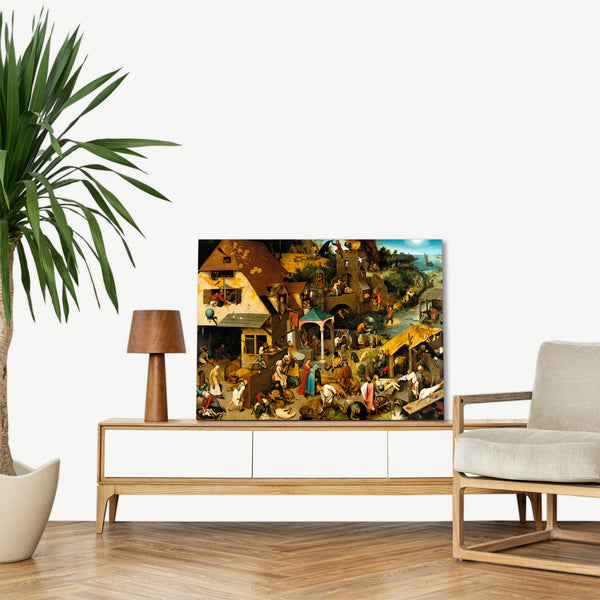 Quadro Stampa su Tela con Telaio in Legno Pieter Bruegel the Elder - The Dutch Proverbs