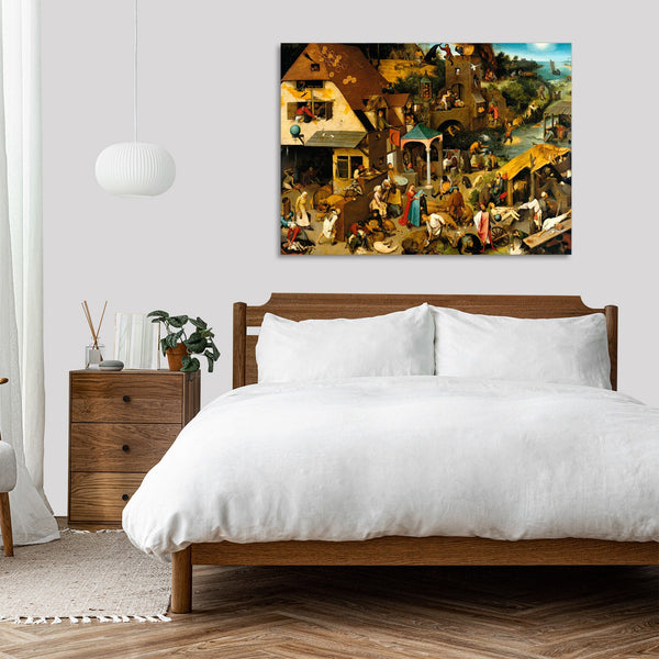 Quadro Stampa su Tela con Telaio in Legno Pieter Bruegel the Elder - The Dutch Proverbs