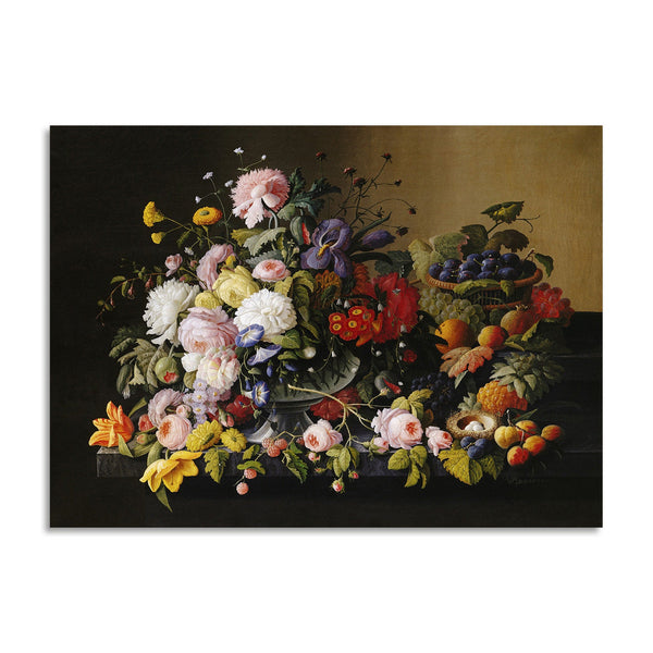 Quadro Stampa su Tela con Telaio in Legno Severin Roesen - Flowers and Fruit