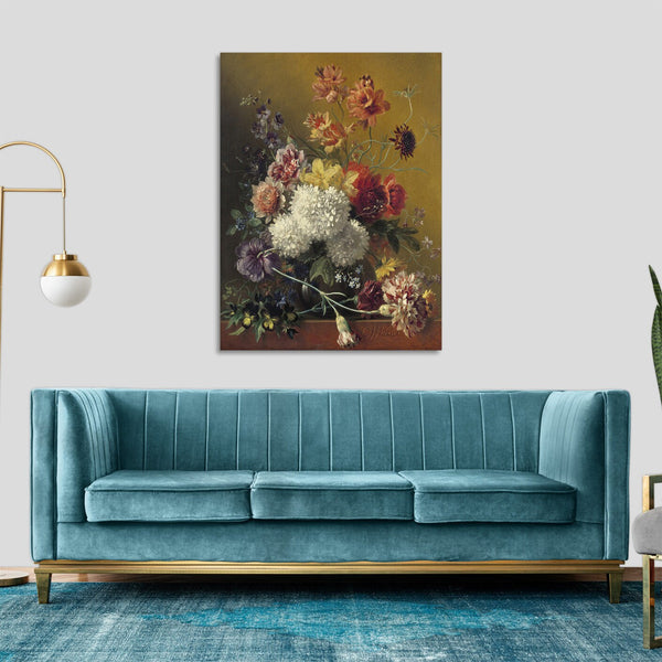 Quadro Stampa su Tela con Telaio in Legno Johannes van Os - Still Life with Flowers