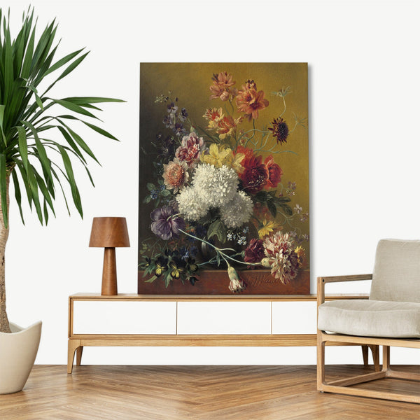 Quadro Stampa su Tela con Telaio in Legno Johannes van Os - Still Life with Flowers