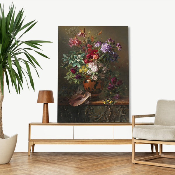 Quadro Stampa su Tela con Telaio in Legno Johannes van Os - Flowers in a Greek Vase