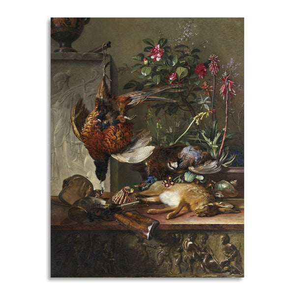 Quadro Stampa su Tela con Telaio in Legno Johannes van Os - Still Life with Game and a Greek Stele