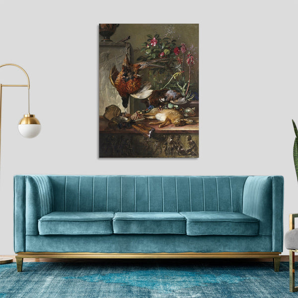 Quadro Stampa su Tela con Telaio in Legno Johannes van Os - Still Life with Game and a Greek Stele