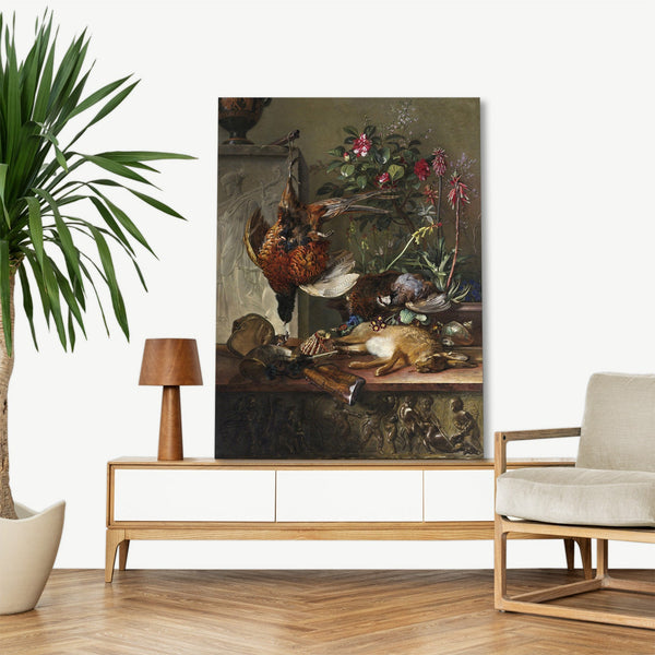 Quadro Stampa su Tela con Telaio in Legno Johannes van Os - Still Life with Game and a Greek Stele