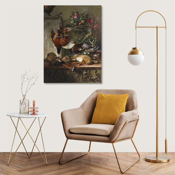 Quadro Stampa su Tela con Telaio in Legno Johannes van Os - Still Life with Game and a Greek Stele