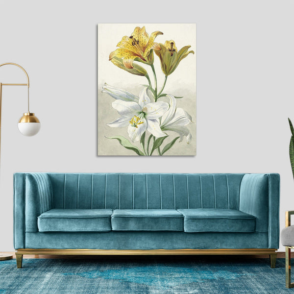 Quadro Stampa su Tela con Telaio in Legno Willem van Leen - Yellow and White Lilies