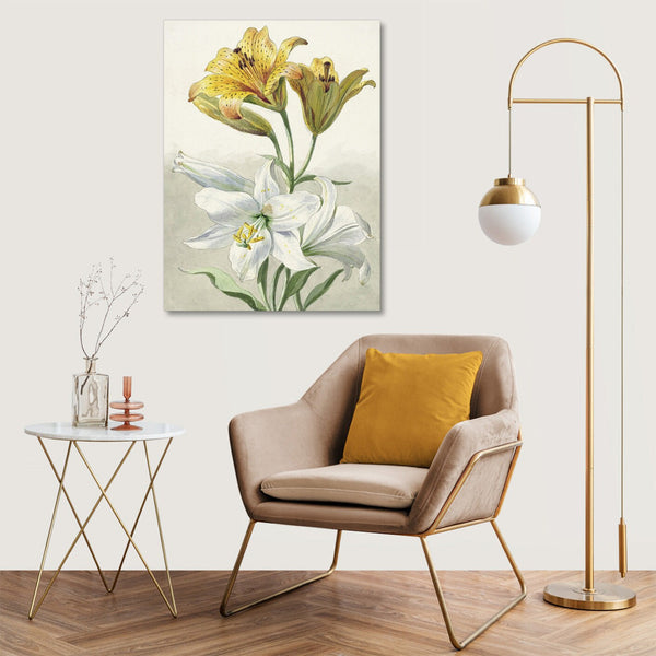 Quadro Stampa su Tela con Telaio in Legno Willem van Leen - Yellow and White Lilies