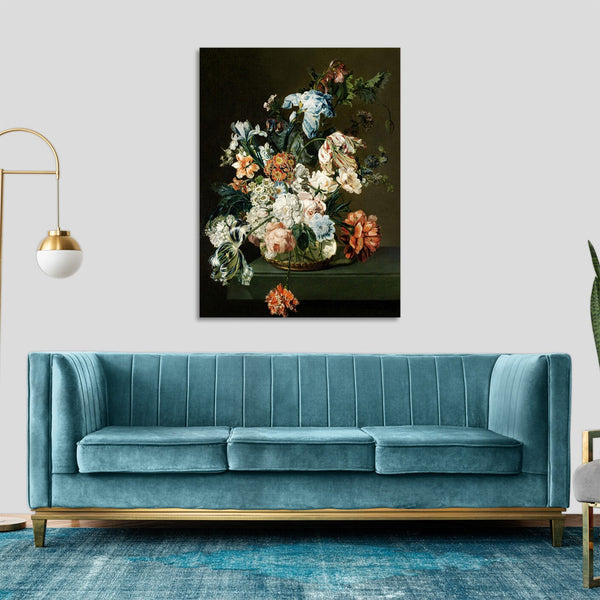 Quadro Stampa su Tela con Telaio in Legno Cornelia van der Mijn - Still Life with Flowers