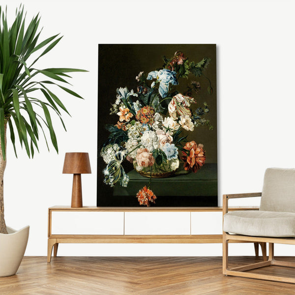 Quadro Stampa su Tela con Telaio in Legno Cornelia van der Mijn - Still Life with Flowers