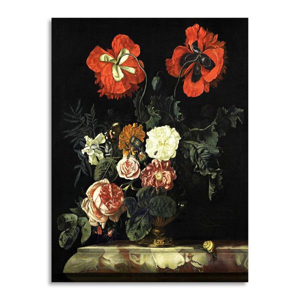 Quadro Stampa su Tela con Telaio in Legno Nicolaes Lachtropius - Still Life with Flowers