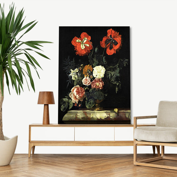 Quadro Stampa su Tela con Telaio in Legno Nicolaes Lachtropius - Still Life with Flowers