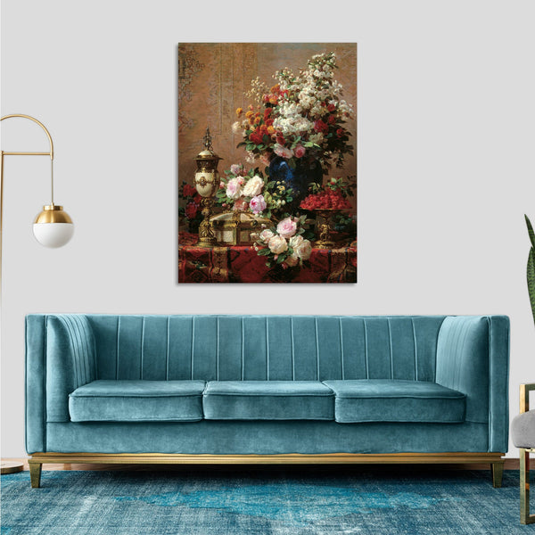 Quadro Stampa su Tela con Telaio in Legno Jean-Baptiste Robie - Composition with Roses