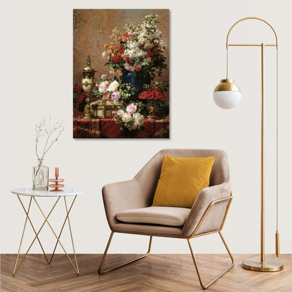 Quadro Stampa su Tela con Telaio in Legno Jean-Baptiste Robie - Composition with Roses