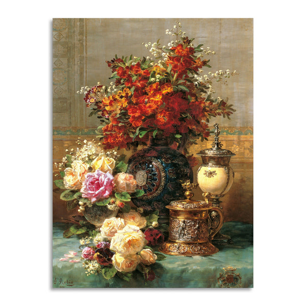 Quadro Stampa su Tela con Telaio in Legno Jean-Baptiste Robie - Composition with Peonies