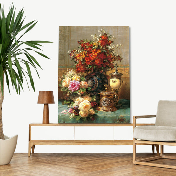 Quadro Stampa su Tela con Telaio in Legno Jean-Baptiste Robie - Composition with Peonies