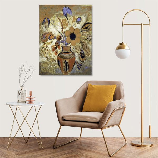 Quadro Stampa su Tela con Telaio in Legno Odilon Redon - Etruscan Vase with Flowers
