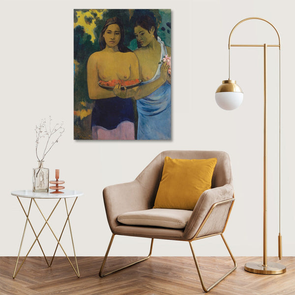 Quadro Stampa su Tela con Telaio in Legno Paul Gauguin - Two Tahitian Women