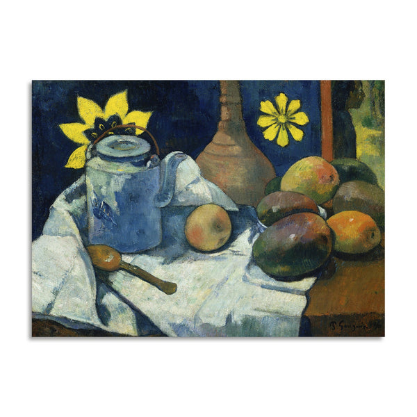 Quadro Stampa su Tela con Telaio in Legno Paul Gauguin - Still Life with Teapot and Fruit