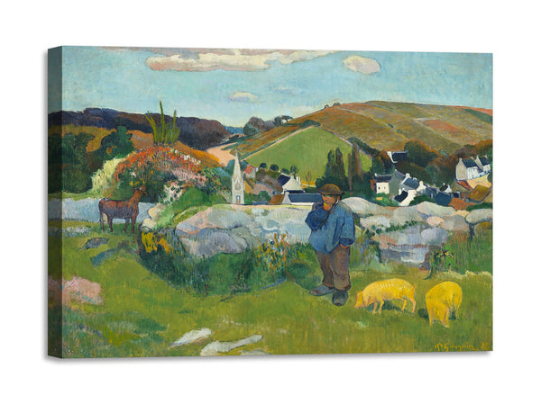 Quadro Stampa su Tela con Telaio in Legno Paul Gauguin - The Swineherd