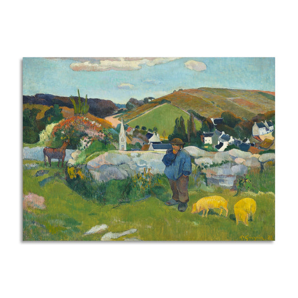 Quadro Stampa su Tela con Telaio in Legno Paul Gauguin - The Swineherd