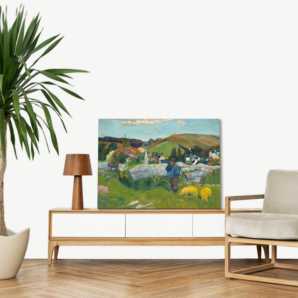 Quadro Stampa su Tela con Telaio in Legno Paul Gauguin - The Swineherd