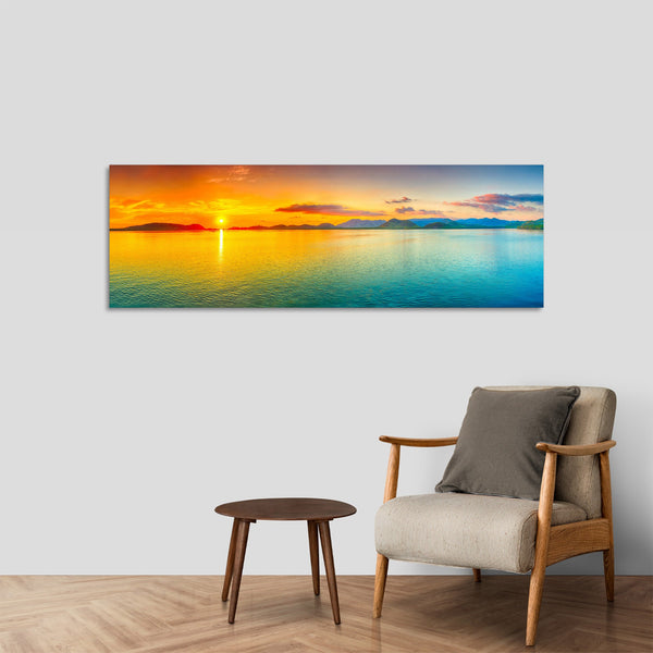 Quadro Stampa su Tela con Telaio in Legno paesaggio mare tramonto