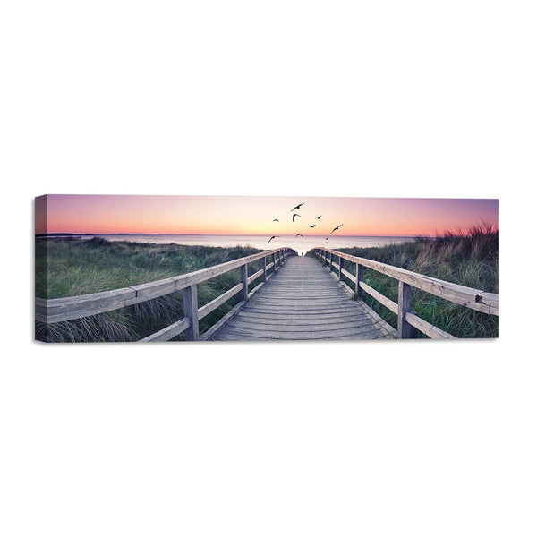 Quadro Stampa su Tela con Telaio in Legno paesaggio tramonto mare