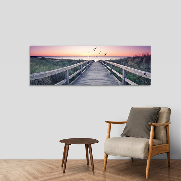 Quadro Stampa su Tela con Telaio in Legno paesaggio tramonto mare