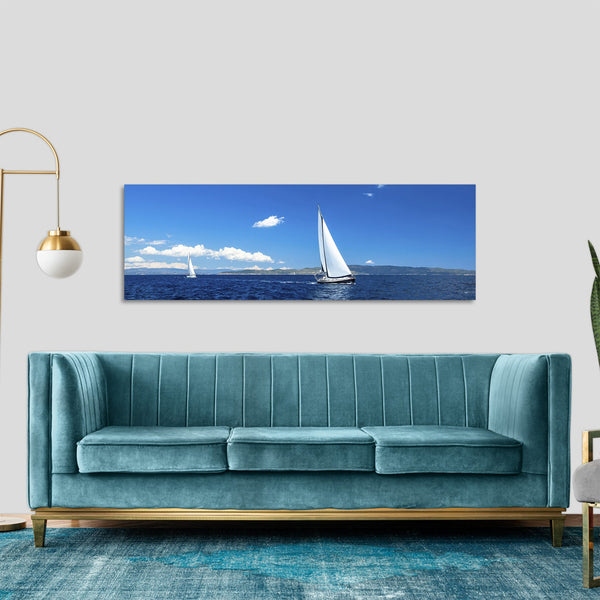 Quadro Stampa su Tela con Telaio in Legno paesaggio barche a vela