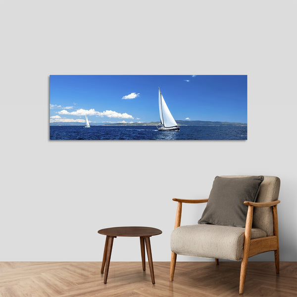 Quadro Stampa su Tela con Telaio in Legno paesaggio barche a vela