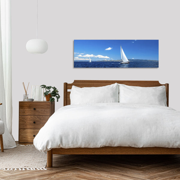 Quadro Stampa su Tela con Telaio in Legno paesaggio barche a vela