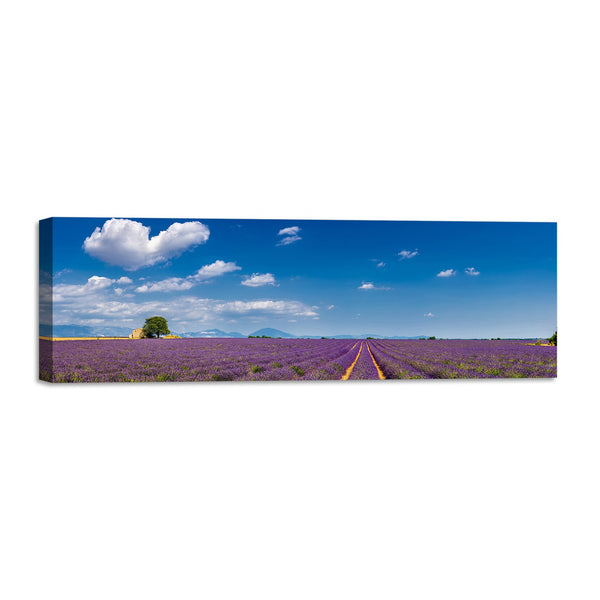 Quadro Stampa su Tela con Telaio in Legno paesaggio provenza campo di lavanda