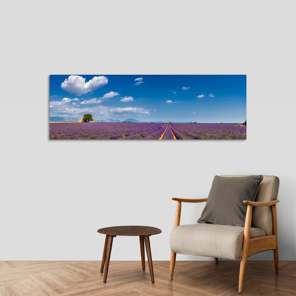 Quadro Stampa su Tela con Telaio in Legno paesaggio provenza campo di lavanda