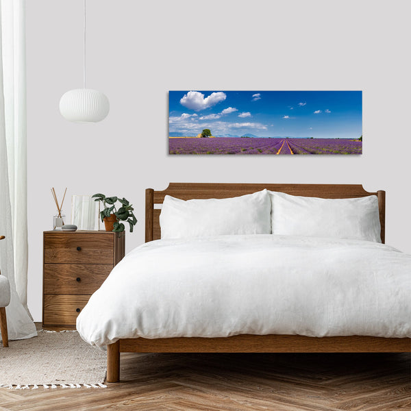 Quadro Stampa su Tela con Telaio in Legno paesaggio provenza campo di lavanda