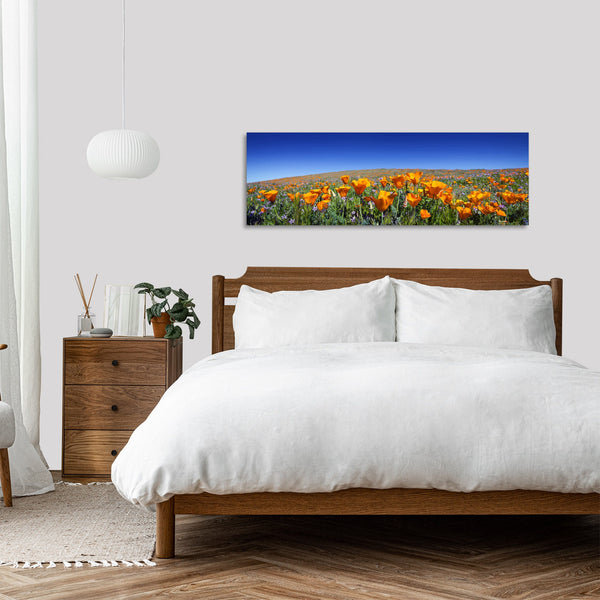 Quadro Stampa su Tela con Telaio in Legno paesaggio papaveri