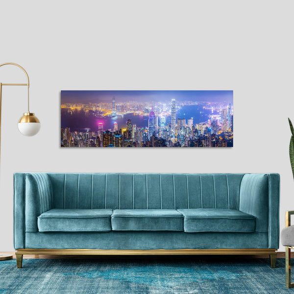Quadro Stampa su Tela con Telaio in Legno paesaggio hong kong